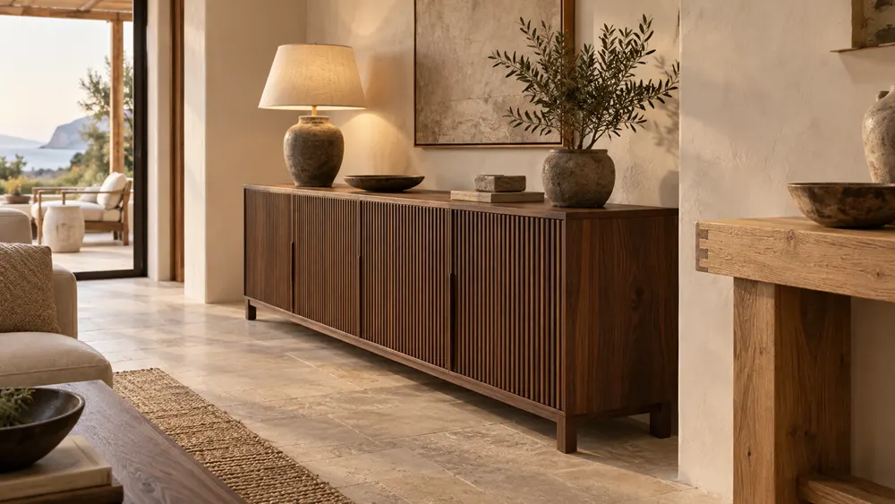 Custom solid wood sideboard and console with joinery details