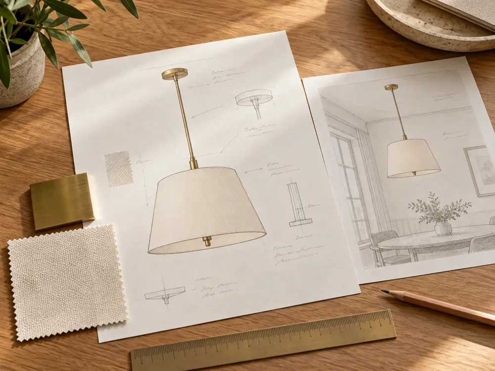 Lighting brief with pendant drawings and material samples