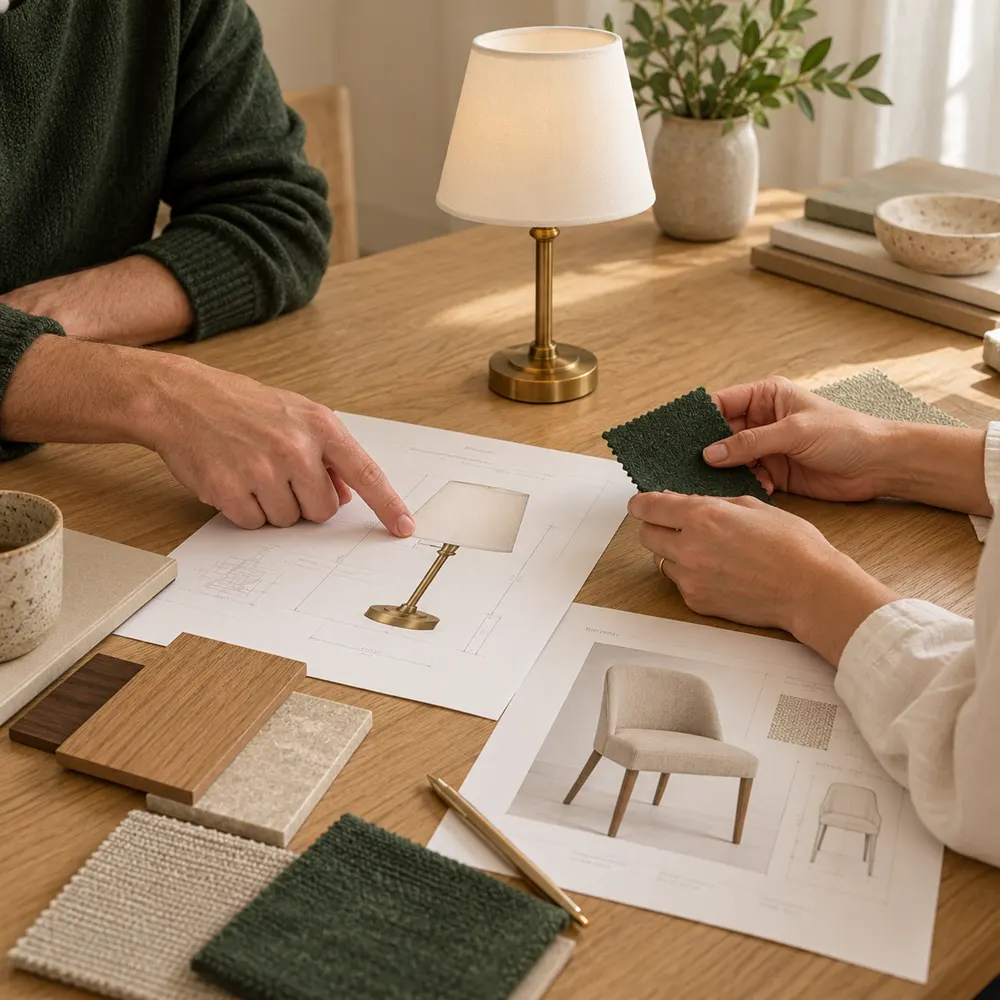 Reviewing product drawings and finish samples for an order