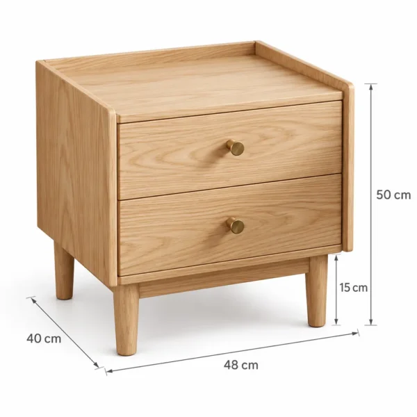 Ash two-drawer nightstand dimensions
