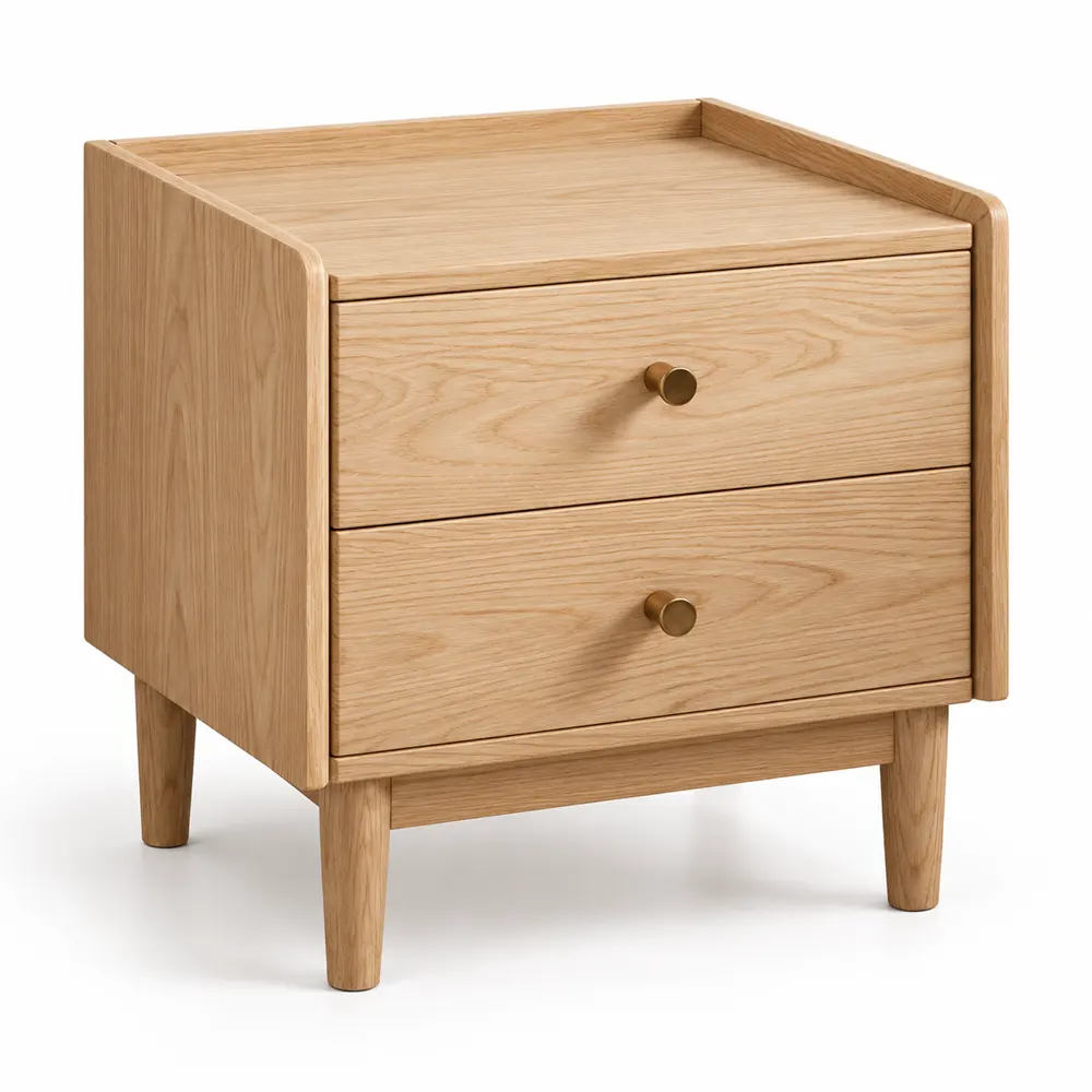 Solid ash two-drawer nightstand in natural color
