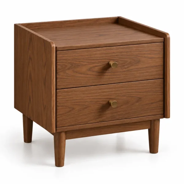Solid ash two-drawer nightstand in walnut color