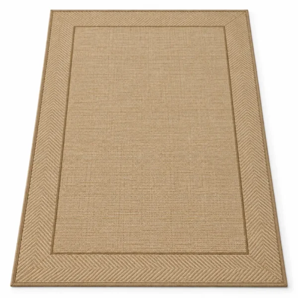 Tan bordered flatweave indoor outdoor rug