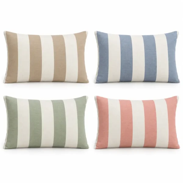 Cabana stripe pillow in sand, ocean blue, sage green and coral