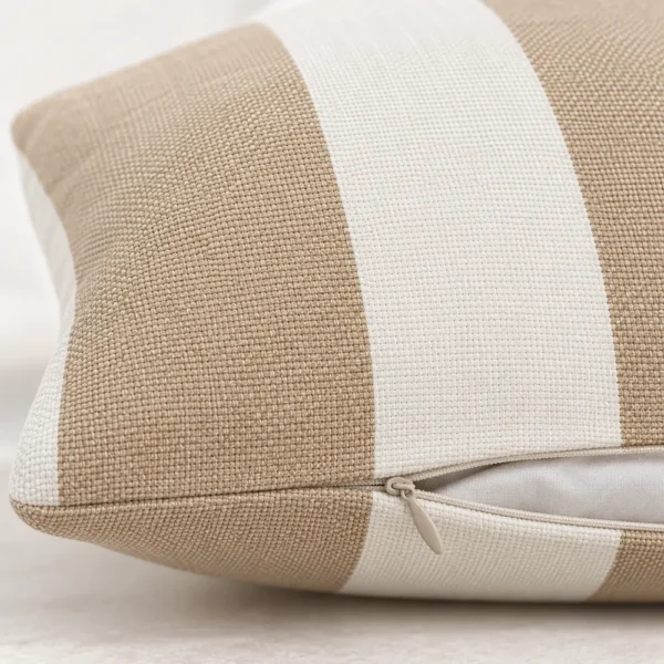 Close-up of cabana stripe outdoor fabric and zipper
