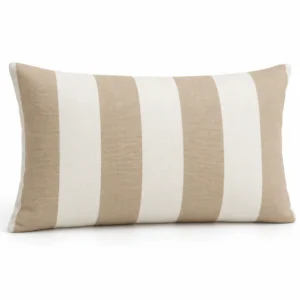Sand and white cabana stripe outdoor lumbar pillow