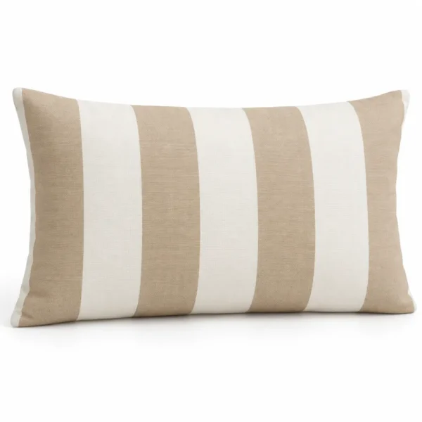 Sand and white cabana stripe outdoor lumbar pillow