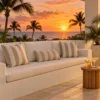 Cabana stripe pillows on a villa terrace sofa