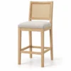 Solid ash cane back counter stool with beige seat