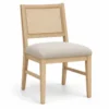 Solid ash cane back dining chair with beige seat