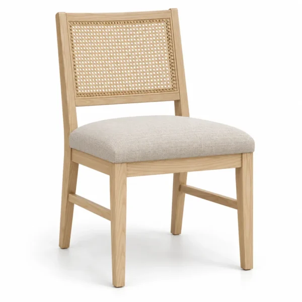 Solid ash cane back dining chair with beige seat
