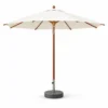 Round market umbrella with wood pole and off-white canopy