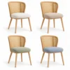 Curved cane dining chair in cream, sand, sage green and coastal blue fabric