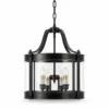 Short black cylinder glass lantern pendant with four candle lights