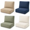 Deep seating cushion set in wheat, navy, sage green and white