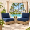 Deep seating cushions on lounge chairs in a pool cabana