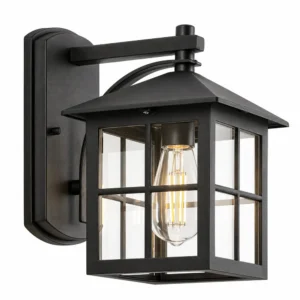 Black stainless steel outdoor wall lantern with grid glass