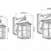 Grid glass wall lantern dimensions in three sizes