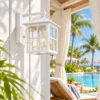 White grid glass wall lantern on a poolside cabana at a beach resort