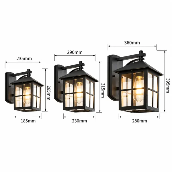 Grid glass outdoor wall lantern dimensions in three sizes