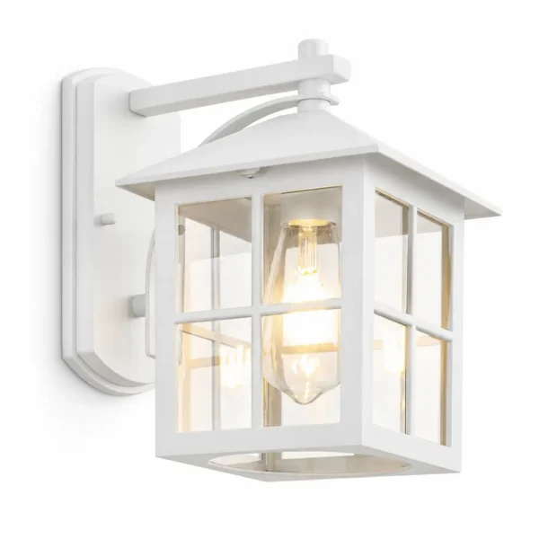 White stainless steel outdoor wall lantern with grid glass