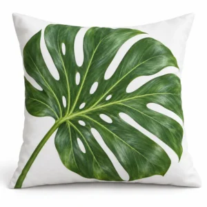 Monstera leaf outdoor pillow in green and white