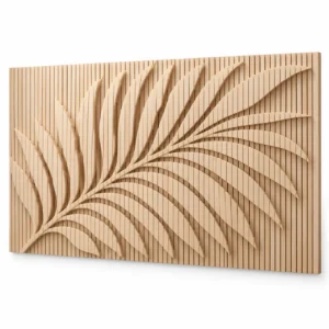 Custom headboard panel with carved palm leaf relief