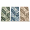Palm leaf outdoor rug in green, ocean blue and sand
