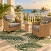 Palm leaf rug on a villa balcony with sea view