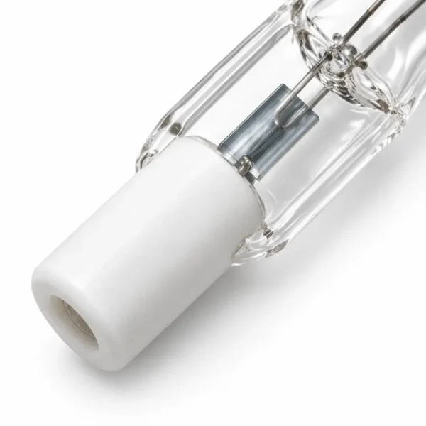 Close-up of the R7S halogen lamp end cap and adjacent tube