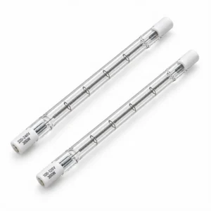 R7S double-ended halogen lamp with a clear tube and white end caps