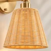 Close-up of natural rattan weave with warm light