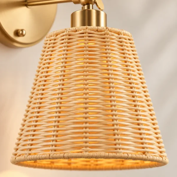 Close-up of natural rattan weave with warm light
