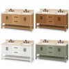 Reeded double vanity in natural oak, teak, white and sage green