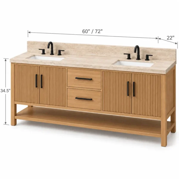 60 and 72 inch reeded double vanity dimensions
