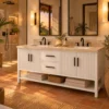 White reeded double vanity in a hotel suite bathroom
