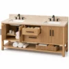 Reeded double vanity with drawers and doors open