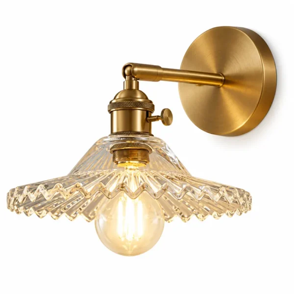 Scalloped glass wall sconce with clear ribbed shade