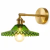 Scalloped glass wall sconce with green ribbed shade