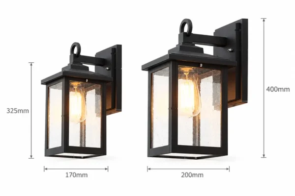 Seeded glass outdoor wall lantern dimensions in two sizes