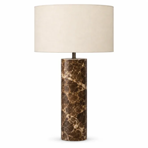 Dark Emperador marble cylinder table lamp with drum shade