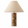 Light Emperador marble cylinder table lamp with cone shade