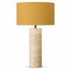 Travertine cylinder table lamp with mustard yellow shade