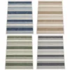 Striped outdoor rug in blue, sand, green and grey
