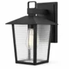 Black outdoor wall lantern with clear ribbed glass