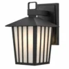 Black outdoor wall lantern with frosted glass and vertical slats