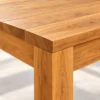 Close-up of teak table corner and wood grain