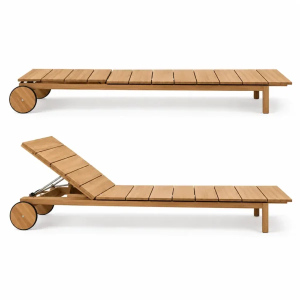 Teak sun lounger with backrest flat and raised