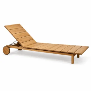 Teak sun lounger with wheels and raised backrest