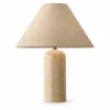 Natural travertine column table lamp with cone shade